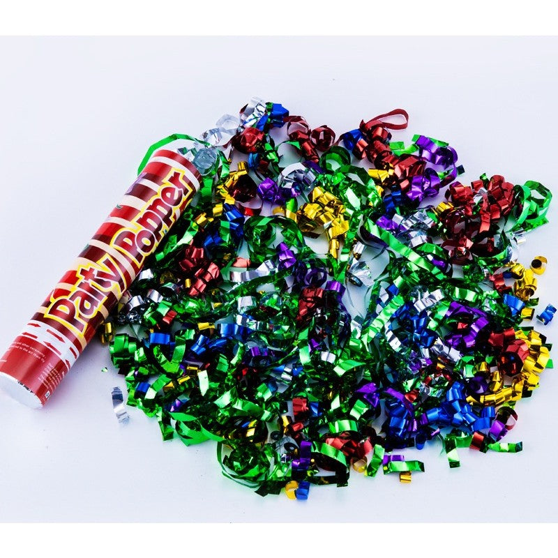 Tub de Confetti Party Popper, Tun Panglici Festive cu Activare prin Rasucire, Plastic Lucios, Multicolor, 20x5 cm