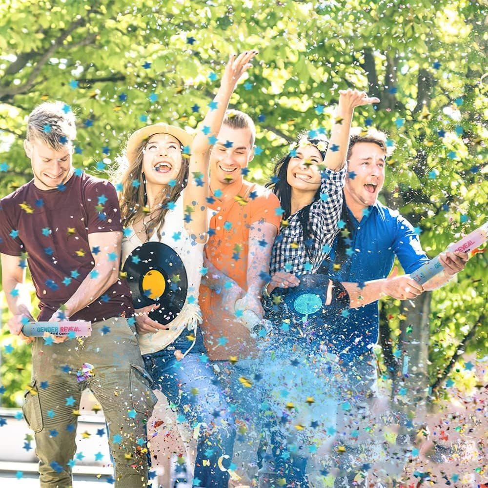 Tun Confetti Gender Reveal, Lansator Petrecere Dezvăluire Gen Bebelus, Actionare prin Rasucire, Hartie si Carton, 40 cm, Albastru