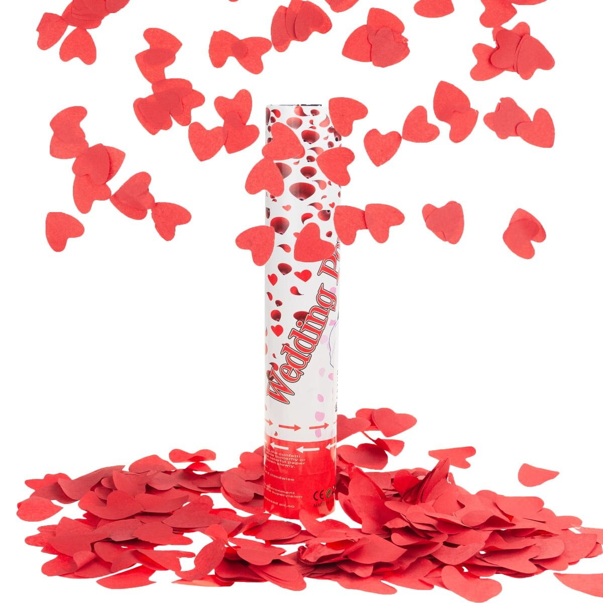 Tun Confetti Inimi Roșii Wedding Popper, Mecanism Eliberare prin Răsucire, Lungime 40 cm, Ambalaj Carton, Material Hârtie, 1 Bucată