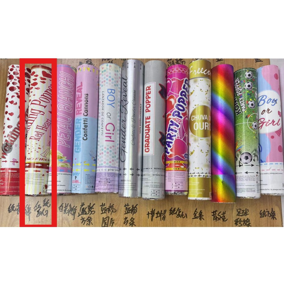 Tun Confetti Inimi Roșii Wedding Popper, Mecanism Eliberare prin Răsucire, Lungime 40 cm, Ambalaj Carton, Material Hârtie, 1 Bucată