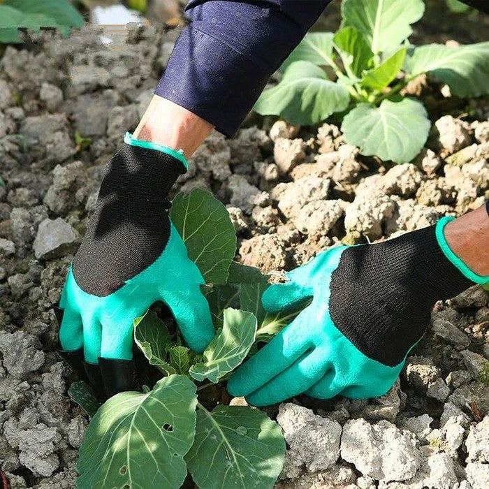 Manusi de Gradinarit cu Gheare pentru Sapare si Plantare, Material Impermeabil Rezistent la Uzura, Plastic si Latex, Marime L, Negru/Verde Deschis