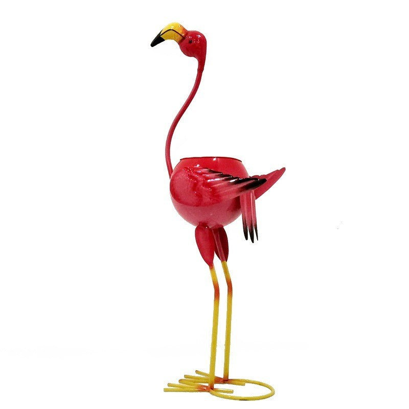 Decoratiune Gradina Flamingo cu Suport pentru Plante si Flori, Ornament Metalic pentru Ghiveci, Stil Tropical, Fier Vopsit Electrostatic, 73 x 34 x 22 cm, Roz