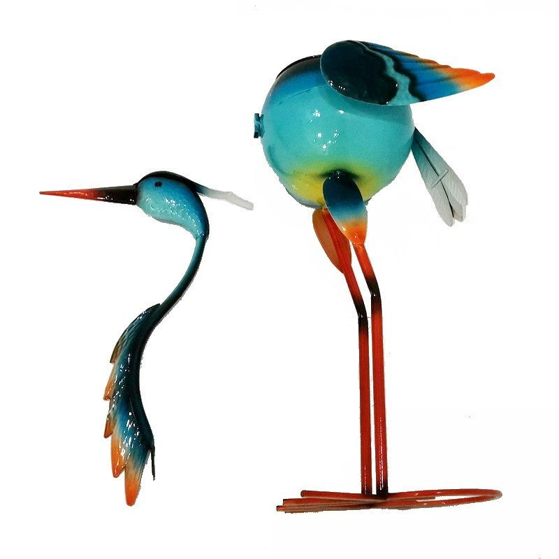 Decoratiune Gradina Flamingo cu Suport pentru Plante, Ornament Metalic pentru Flori, Model Stilizat din Fier, Albastru, 71 x 34 x 22 cm