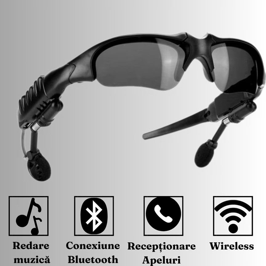 Ochelari de Soare Inteligenti, Lentile Polarizate cu Protectie UV, Bluetooth 5.0, Apeluri Hands-free si Muzica, Stereo, Impermeabili IPX3, Material ABS, 12.5 x 17 x 4 cm, Negru