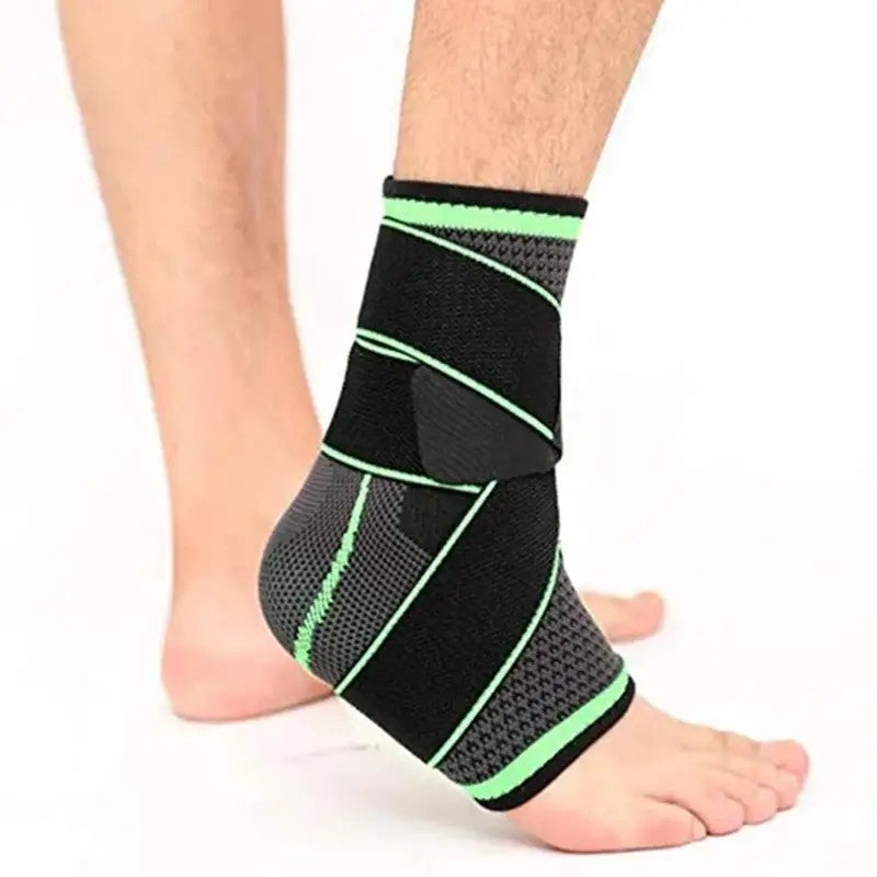 Orteză Pentru Gleznă Cu Benzi Elastice De Fixare Și Închidere Velcro, Compresie Și Susținere Articulație, Nailon Respirabil, 24 x 10.5 cm, Negru/Verde