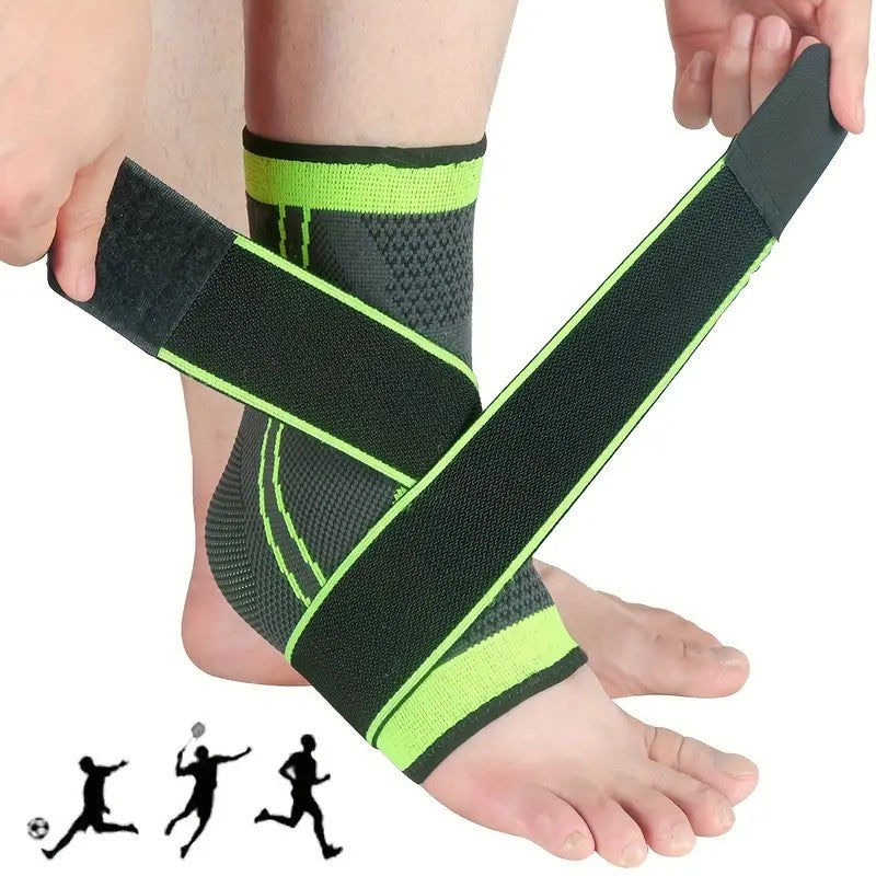 Orteză Pentru Gleznă Cu Benzi Elastice De Fixare Și Închidere Velcro, Compresie Și Susținere Articulație, Nailon Respirabil, 24 x 10.5 cm, Negru/Verde