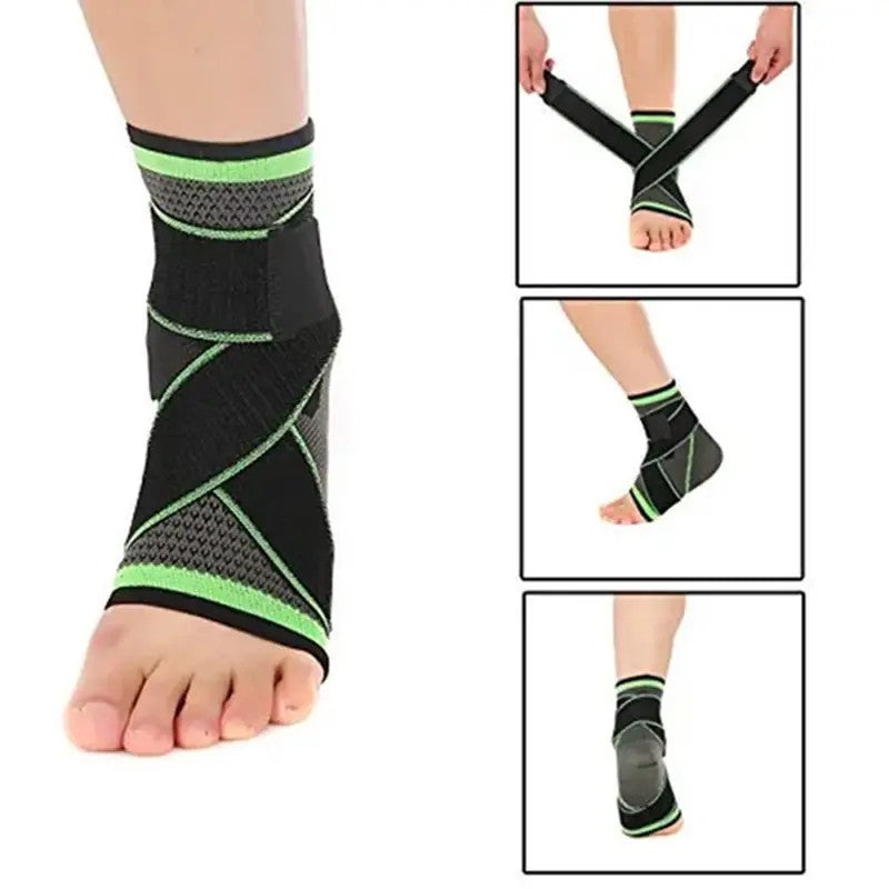 Orteză Pentru Gleznă Cu Benzi Elastice De Fixare Și Închidere Velcro, Compresie Și Susținere Articulație, Nailon Respirabil, 24 x 10.5 cm, Negru/Verde