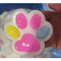 Jucarie Antistres Squishy, Labuta de Pisica Pufoasa cu Revenire Lenta, Material TPR Moale, 8.5 x 7.5 cm, Alb Roz Multicolor
