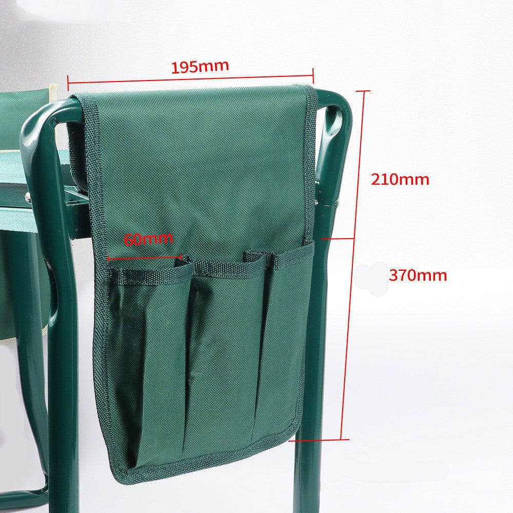 Scaun si Bancuta pentru Gradinarit 2 in 1, Genunchiera Pliabila cu Manere de Sprijin si Geanta Unelte, Cadru Otel si Spuma EVA, 60 x 49 x 27 cm, Verde