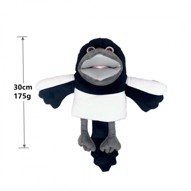 Papusa de Mana Interactiva pentru Teatru, Marioneta Model Pasare, Plus Moale cu Umplutura Bumbac PP, 30 cm, Alb/Negru