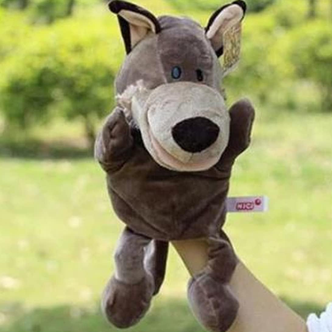 Păpușă de Mână pentru Teatru de Păpuși, Marionetă Ventrilog, Plus Moale și Bumbac PP, Model Lup, 25 x 10 x 8 cm, Bej/Gri