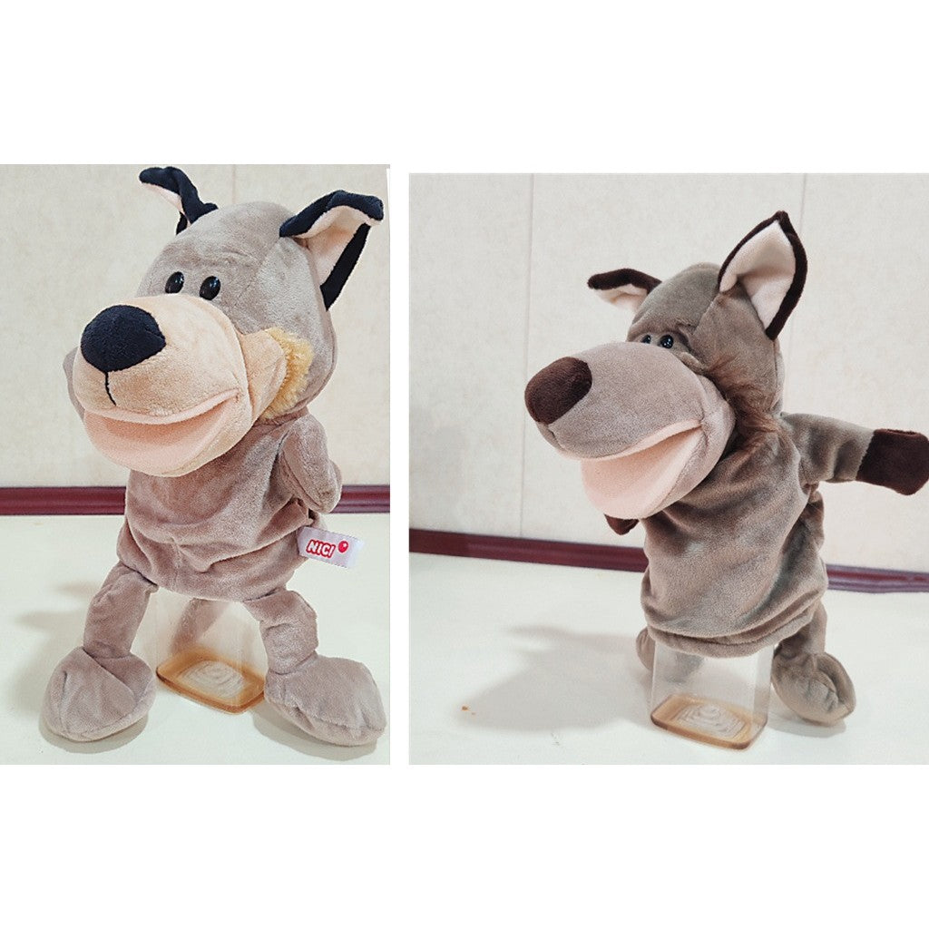 Păpușă de Mână pentru Teatru de Păpuși, Marionetă Ventrilog, Plus Moale și Bumbac PP, Model Lup, 25 x 10 x 8 cm, Bej/Gri
