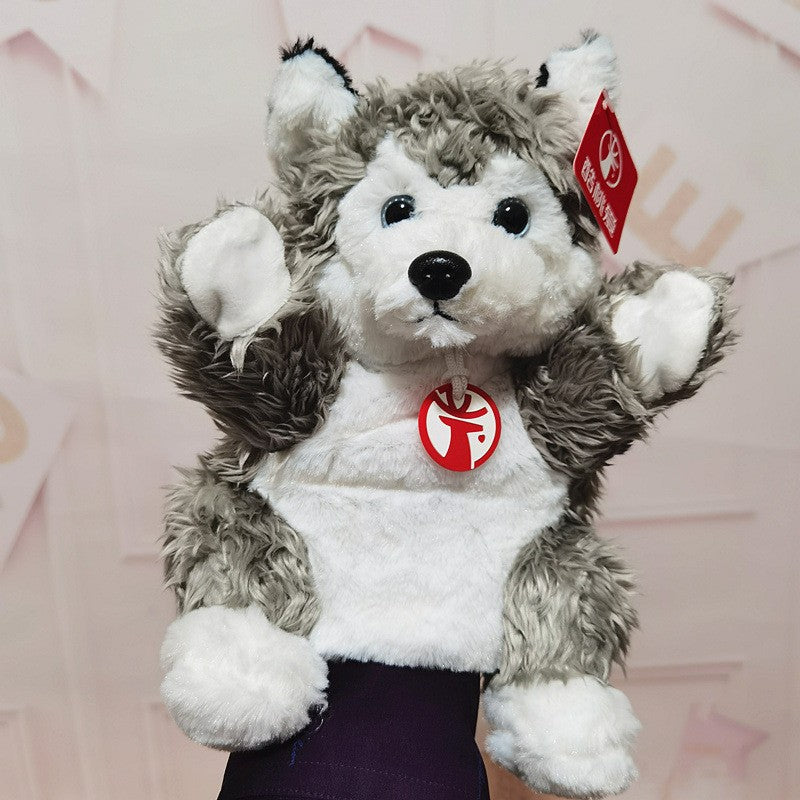 Papusa de Mana Husky pentru Teatru de Papusi, Marioneta Interactiva din Plus Moale si Bumbac PP, Gri, 25 x 10 x 8 cm