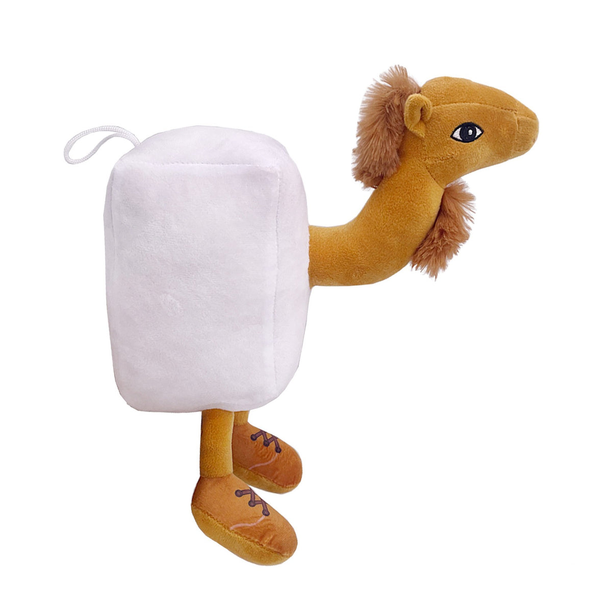 Jucarie de Plus Camila Frigider Frigo Camelo, Model Italian Brainrot cu Agatatoare Elastica, Material Moale, 30 x 23 cm, Alb si Maro