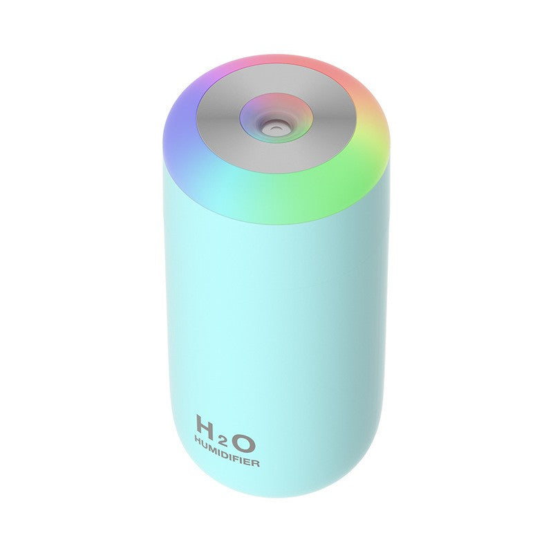 Umidificator Portabil H2O, Difuzor Aroma si Purificator Aer, Silentios 30dB, 2 Moduri Pulverizare, Lumina Noapte LED 7 Culori, Alimentare USB, Plastic, 350ml, Albastru