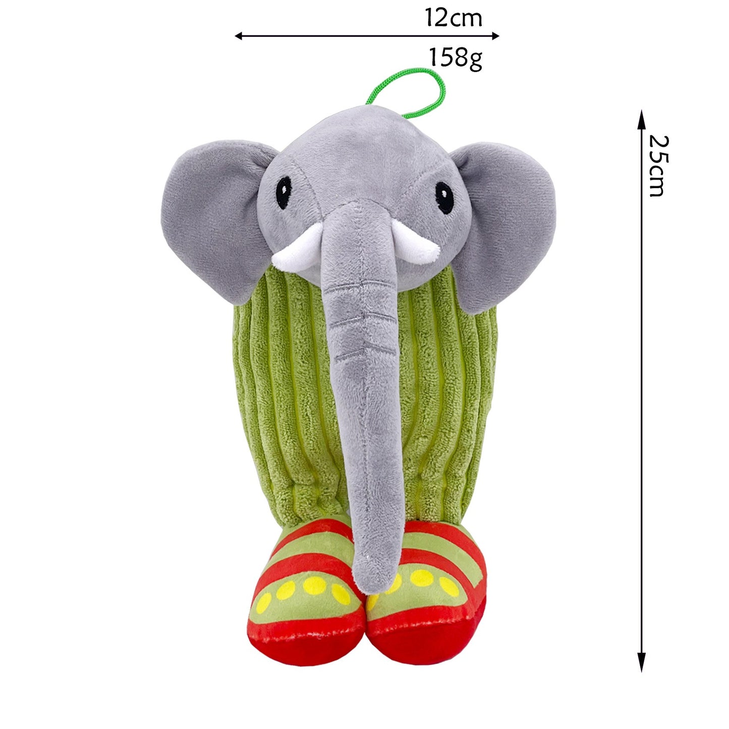 Jucarie de Plus Elefant Lirili Larila, Model Italian Brainrot cu Agatatoare Elastica, Material Moale si Texturat, Verde si Gri, 25 x 12 cm