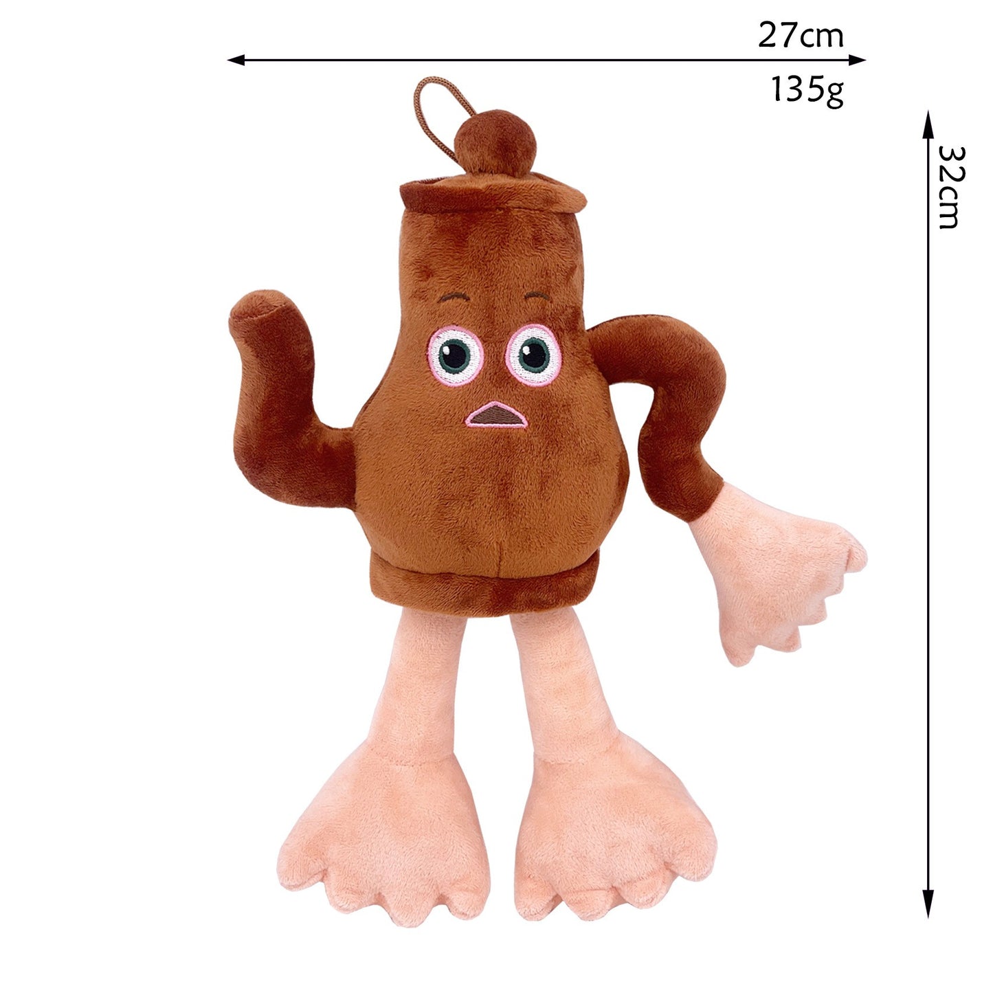 Jucarie de Plus Teapotini Caldonetto, Ceainic Italian Brainrot cu Agatatoare Elastica, Material Texturat Moale, Maro Inchis, 32 x 27 cm