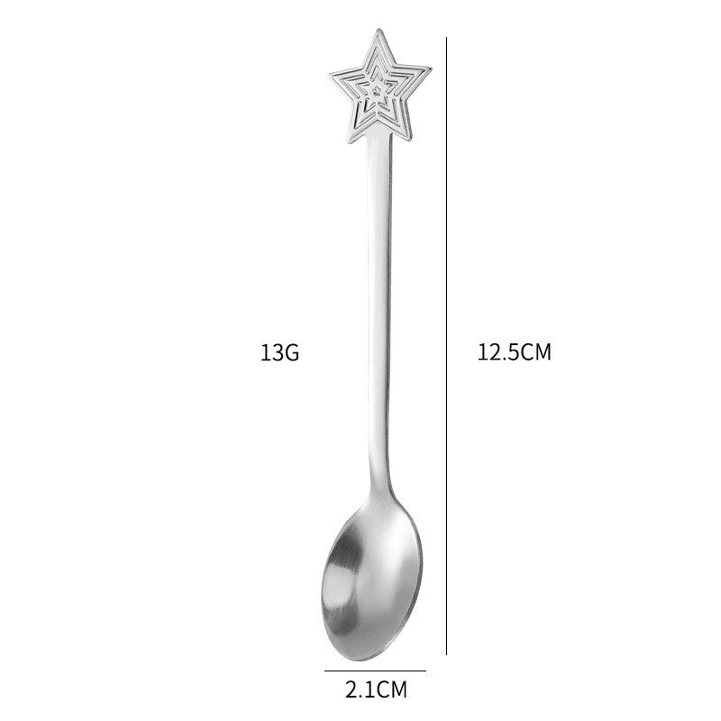 Set 4 Lingurite Cafea si Ceai, Tematica Craciun cu Modele Festive, Otel Inoxidabil, Cutie Cadou, 12.5 cm, Argintiu