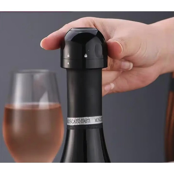 Dop de Etansare pentru Sticla de Sampanie si Prosecco, Mecanism Rotativ de Blocare On-Off, Silicon Reutilizabil, Design Compact, 3.3 x 3.3 x 3.3 cm, Negru