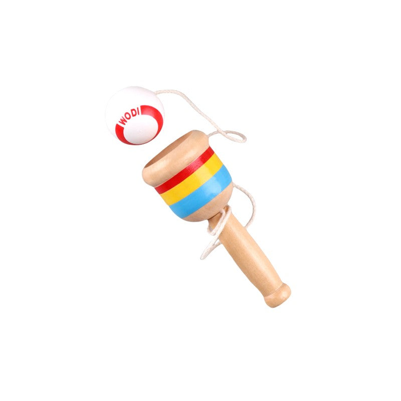 Wodi, Jucarie Cupa Cu Bila Tip Kendama Clasica, Sabie Minge Pentru Coordonare Si Indemanare, Lemn Natur, 10 x 3 cm, Alb