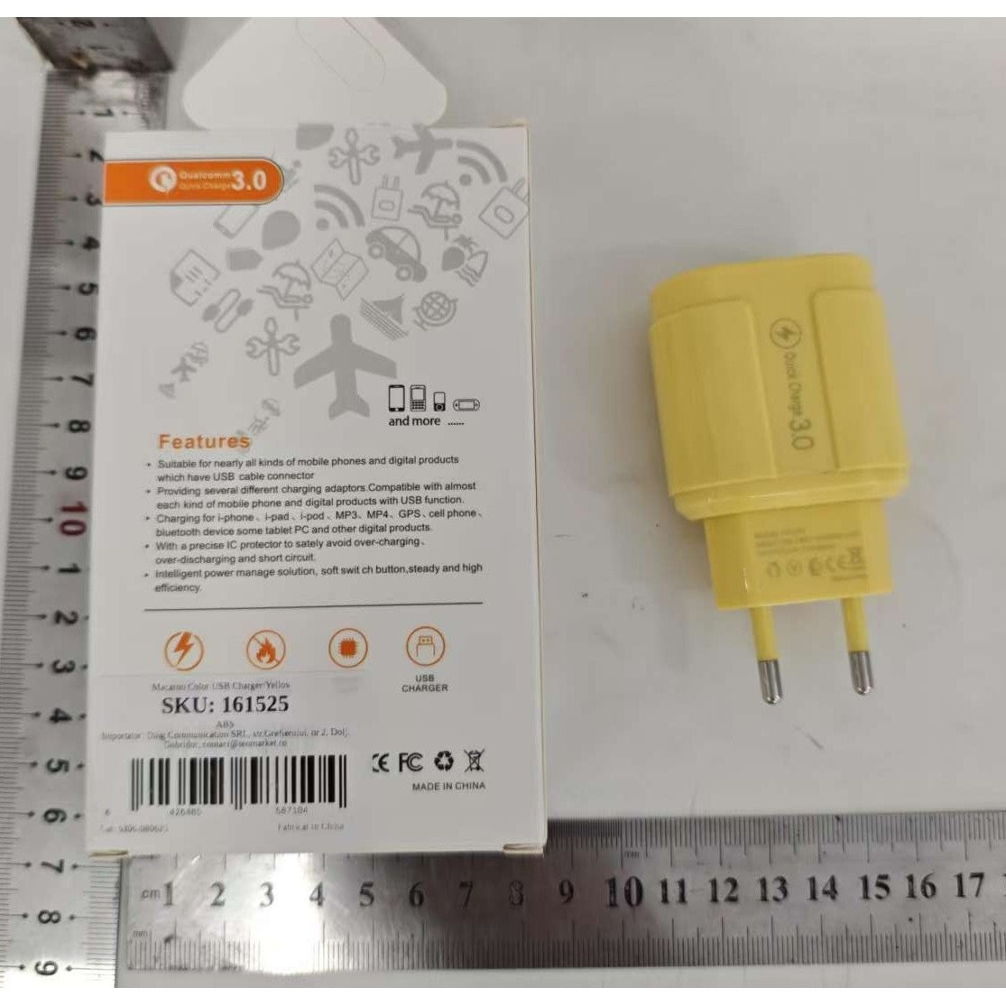 Incarcator Retea Fast Charge QC 3.0, 3 Porturi USB, Putere 18W, Curent 2.1A, Protectie Supraincalzire, Material ABS, Gama Macarons, Galben