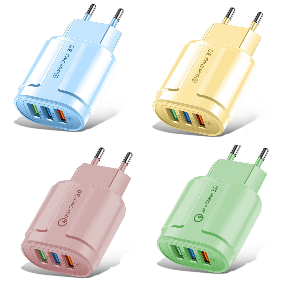 Incarcator Retea Fast Charge QC 3.0, 3 Porturi USB, Putere 18W, Curent 2.1A, Protectie Supraincalzire, Material ABS, Gama Macarons, Galben