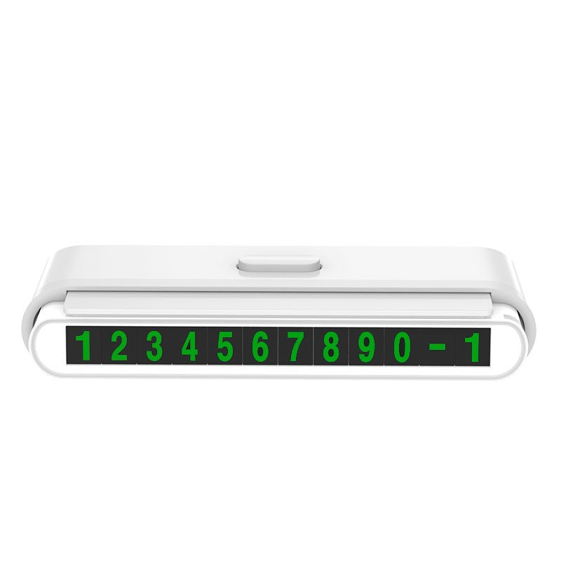 Suport Numar de Telefon pentru Parcare Auto, Card Temporar cu Clapeta Glisanta pentru Confidentialitate, Fixare cu Banda Adeziva, 120 x 48 x 24 mm, Cifre Verzi, Alb