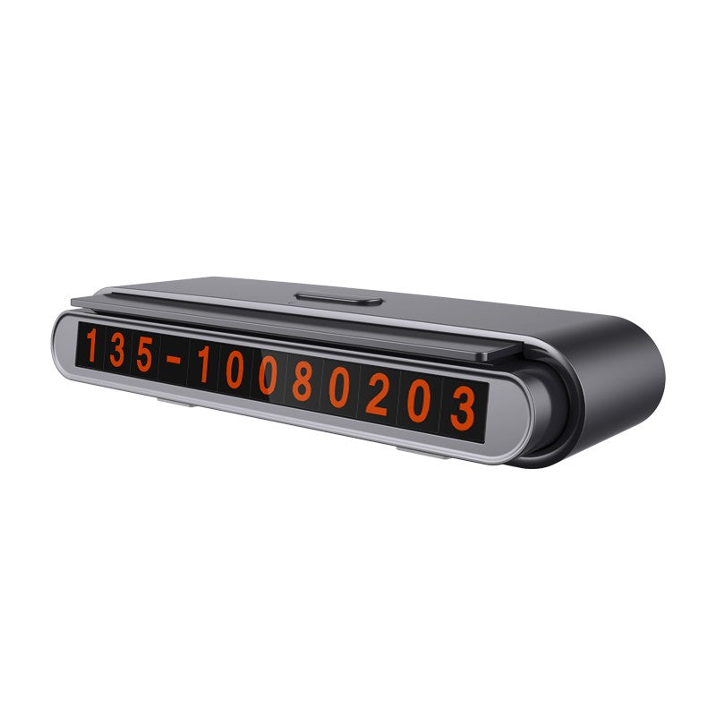 Suport Numar de Telefon pentru Parcare Auto, Card de Parcare Temporara cu Mecanism Glisant pentru Ascundere, Cifre Magnetice, Fixare Banda Adeziva, 120 x 48 x 24 mm, Cifre Rosii, Negru