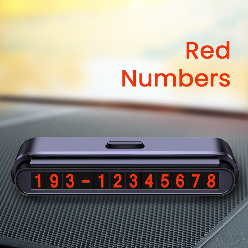 Suport Numar de Telefon pentru Parcare Auto, Card de Parcare Temporara cu Mecanism Glisant pentru Ascundere, Cifre Magnetice, Fixare Banda Adeziva, 120 x 48 x 24 mm, Cifre Rosii, Negru