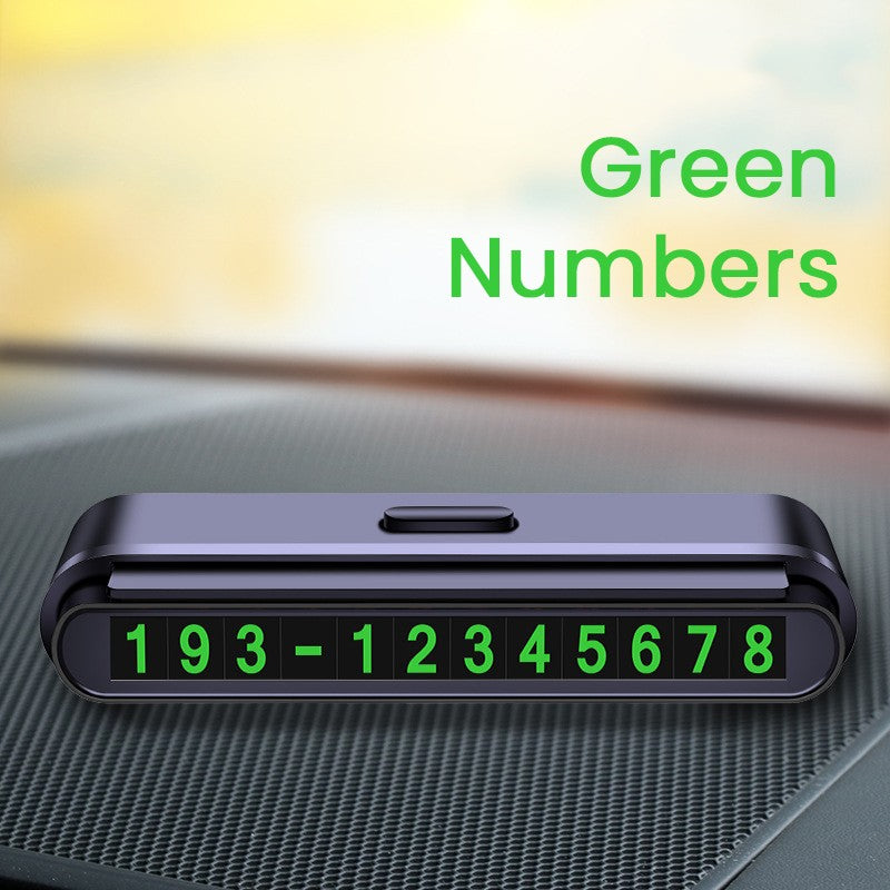 Suport Numar de Telefon pentru Parcare Auto, Card de Contact Temporar cu Banda Glisanta pentru Ascundere, Cifre Fosforescente, Fixare Adeziva, 120 x 48 x 24 mm, Negru Mat