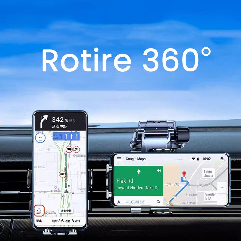 Suport Auto Telefon si Navigatie, Brat Telescopic Reglabil cu Ventuza pentru Bord si Parbriz, Rotire 360 Grade, Sistem Gravitational, Plastic cu Design Carbon, 20 x 14 x 11 cm, Albastru Carbon