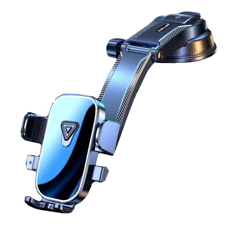 Suport Auto Telefon si Navigatie, Brat Telescopic Reglabil cu Ventuza, Fixare Parbriz sau Bord, Sistem Gravitational, Plastic si Metal, 20 x 14 x 11 cm, Albastru Oglinda