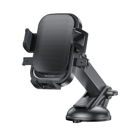 Suport Auto Universal Pentru Telefon, Brat Telescopic Ajustabil Si Rotire 360 Grade, Fixare Cu Ventuza Pe Bord Sau Parbriz, Material ABS Si Silicon, 19 x 10 x 9 cm, Negru