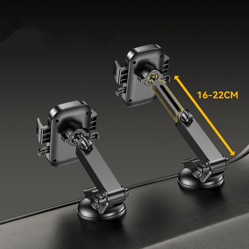 Suport Auto Universal Pentru Telefon, Brat Telescopic Ajustabil Si Rotire 360 Grade, Fixare Cu Ventuza Pe Bord Sau Parbriz, Material ABS Si Silicon, 19 x 10 x 9 cm, Negru