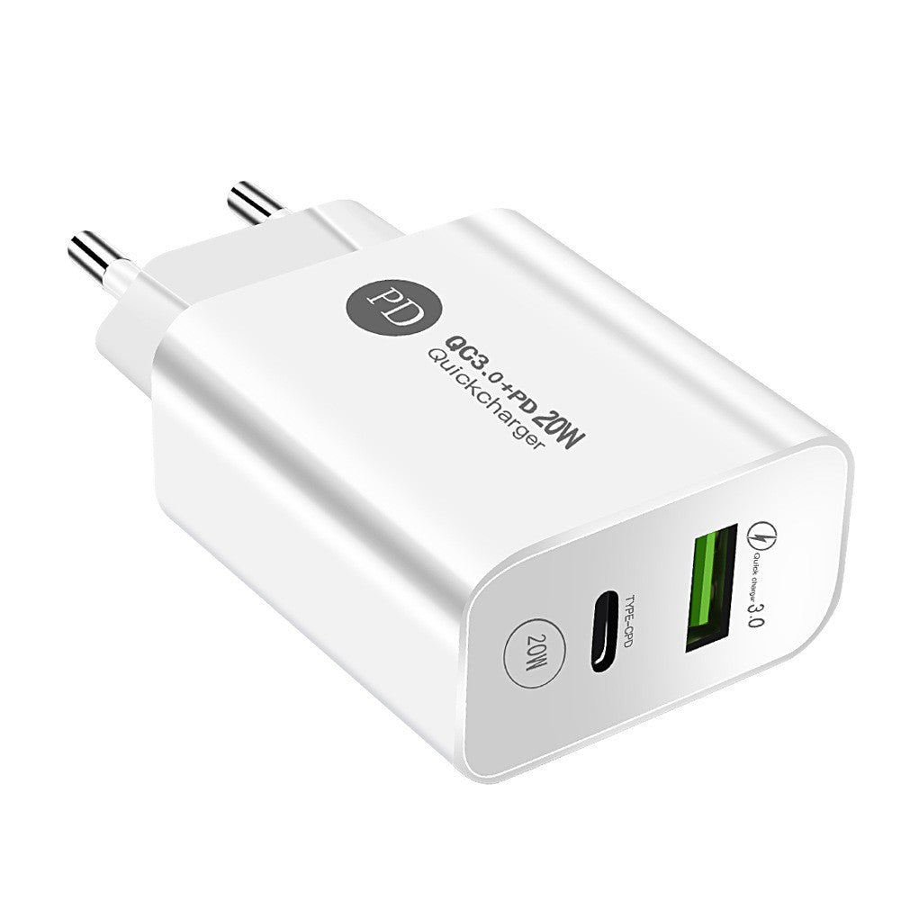 Incarcator Retea Fast Charge 20W, Power Delivery PD si QC 3.0, 2 Porturi USB si Type-C, Protectie Supraincalzire, Alb