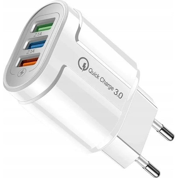 Incarcator Rapid QC 3.0, Adaptor Priza cu 3 Porturi USB, Putere 18W, 2.1A, Protectie Supraincalzire, Material ABS, Gama Macarons, Alb