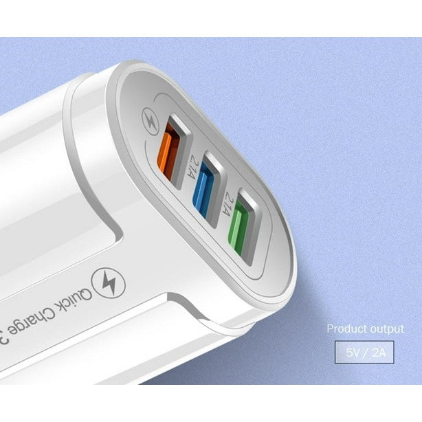 Incarcator Rapid QC 3.0, Adaptor Priza cu 3 Porturi USB, Putere 18W, 2.1A, Protectie Supraincalzire, Material ABS, Gama Macarons, Alb
