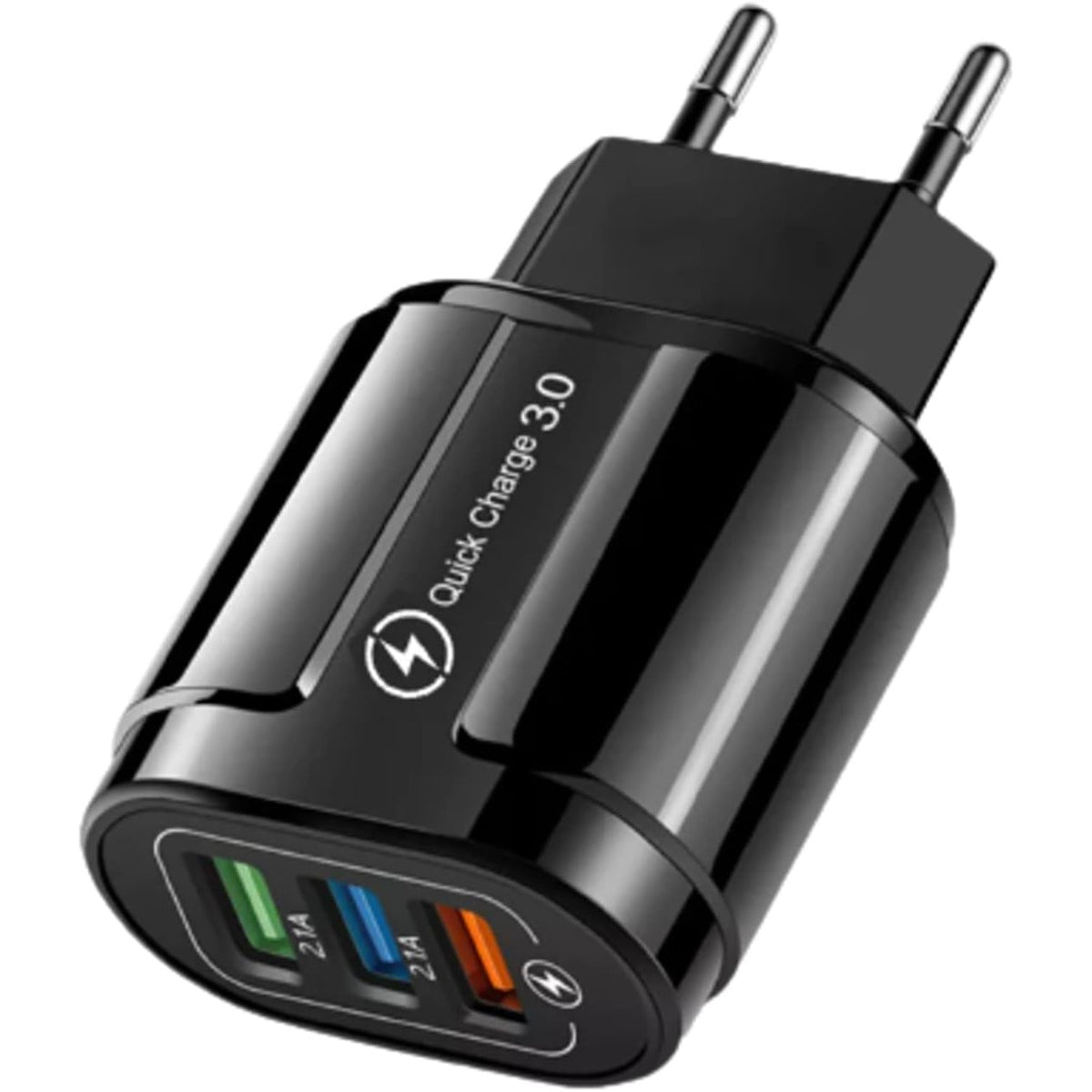 Încărcător Rapid QC 3.0, 3 Porturi USB, Adaptor Priză 18W, 2.1A, Protecție Supraîncălzire, Material ABS, Gama Macarons, Negru