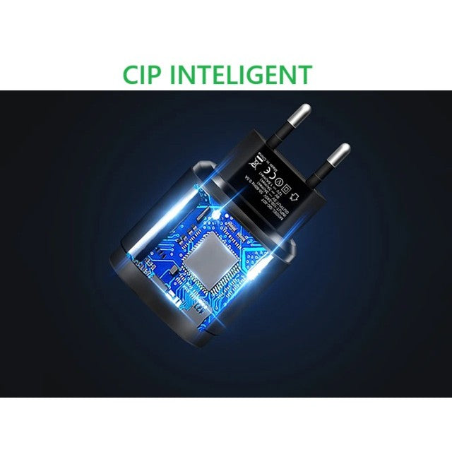 Încărcător Rapid QC 3.0, 3 Porturi USB, Adaptor Priză 18W, 2.1A, Protecție Supraîncălzire, Material ABS, Gama Macarons, Negru