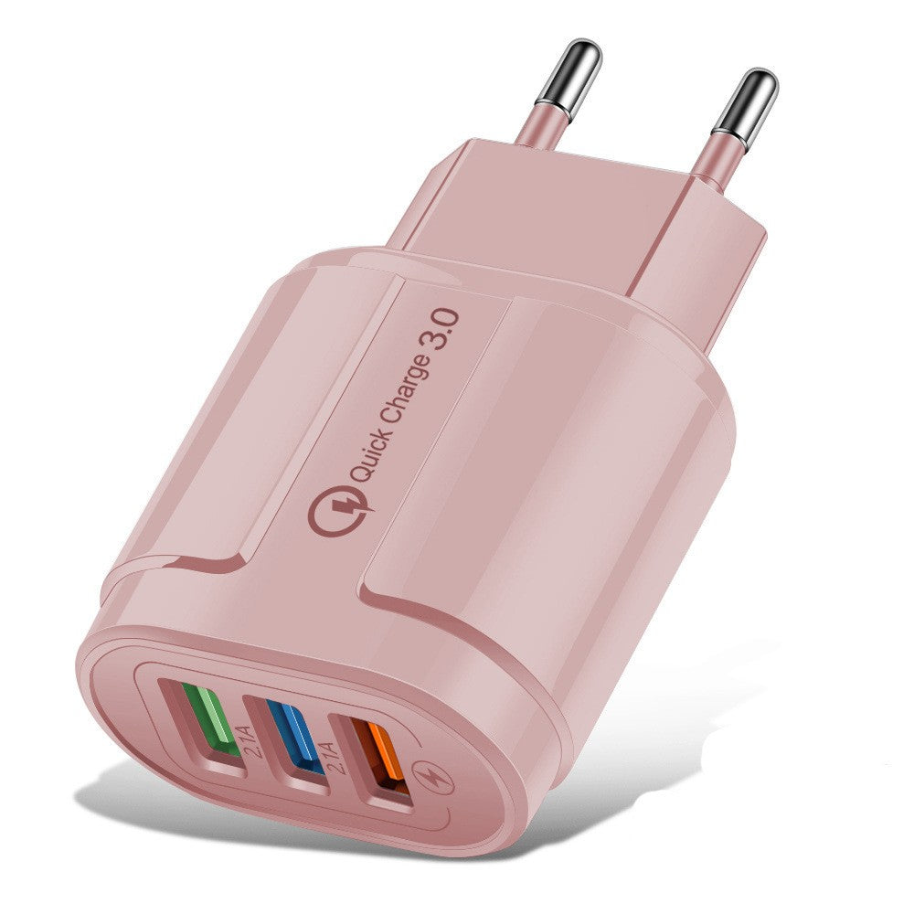 Încărcător Rapid Wall Charger, 3 Porturi USB, Tehnologie QC 3.0, Putere 18W, Protecție Supraîncălzire, Material ABS, Gama Macarons, Roz