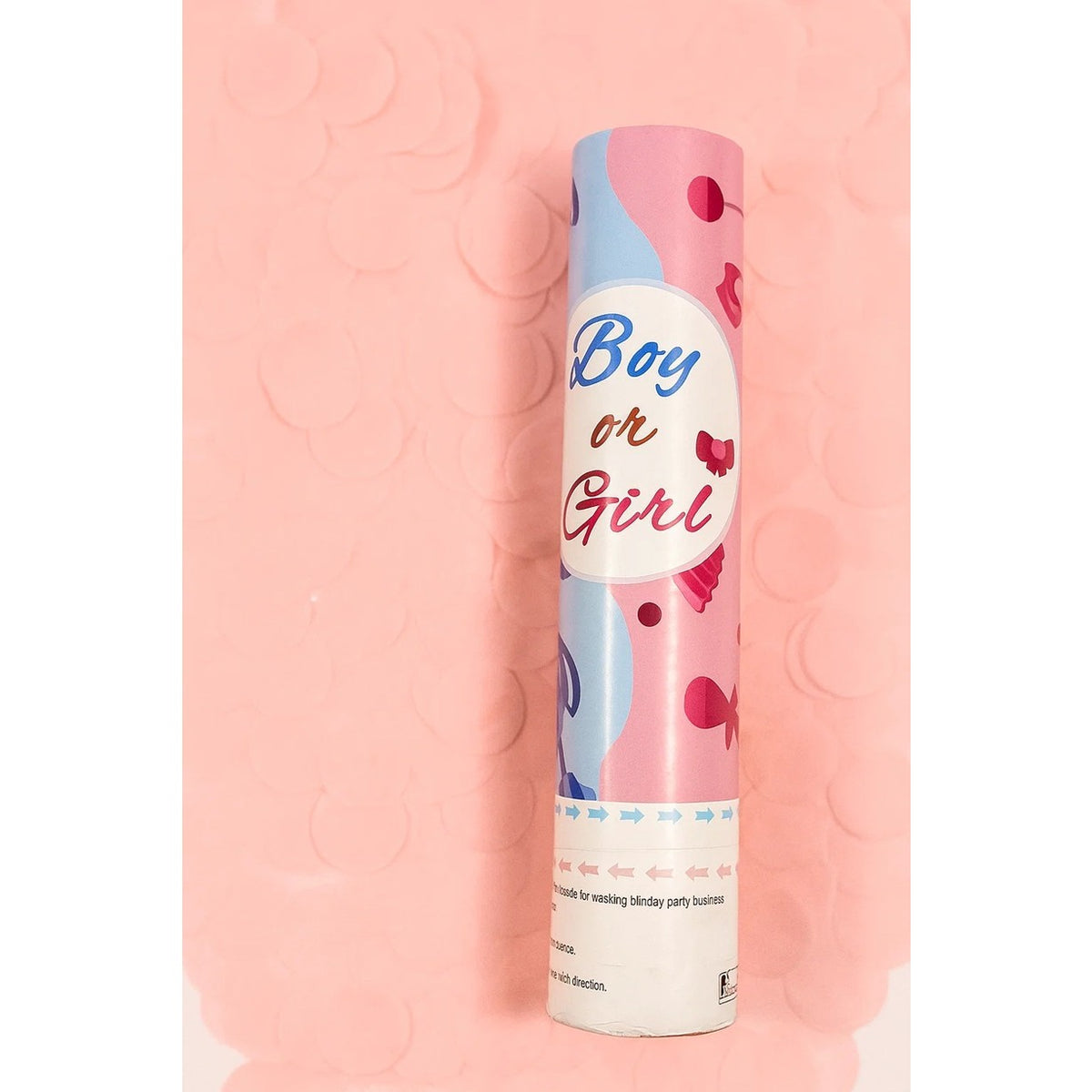 Tun Confetti Gender Reveal, Lansator Party Dezvaluire Gen, Mecanism cu Rasucire, Hartie si Carton, 40 cm, Roz