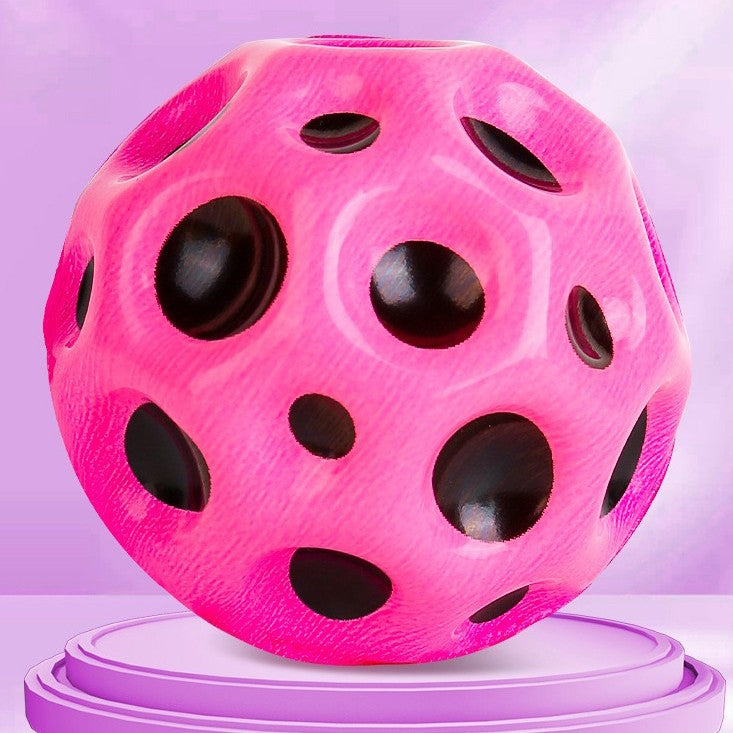 Minge Saltareata Hiperelastica, Space Moon Ball Antistress pentru Copii, Design Aerodinamic cu Gauri, Poliuretan, Diametru 66 mm, Roz