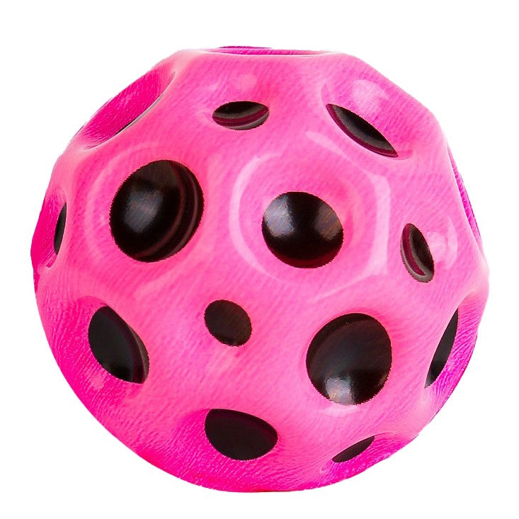 Minge Saltareata Hiperelastica, Space Moon Ball Antistress pentru Copii, Design Aerodinamic cu Gauri, Poliuretan, Diametru 66 mm, Roz