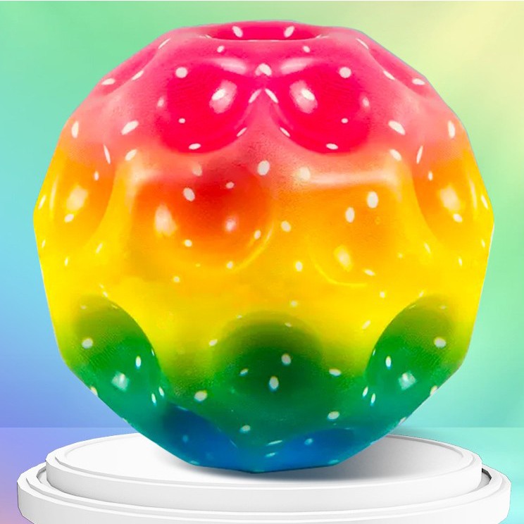 Minge Saltareata Space Moon Ball, Jucarie Antistress Hiperelastica pentru Copii si Adulti, Design Aerodinamic, Spuma Poliuretanica, 66 mm, Galben Multicolor