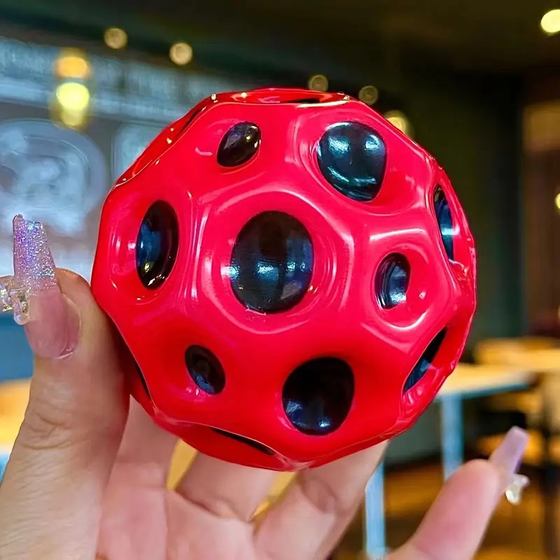 Minge Saltareata Hiperelastica Space Moon Ball, Jucarie Antistress pentru Copii si Adulti, Design Aerodinamic, Spuma PU de Inalta Densitate, Diametru 66 mm, Rosu
