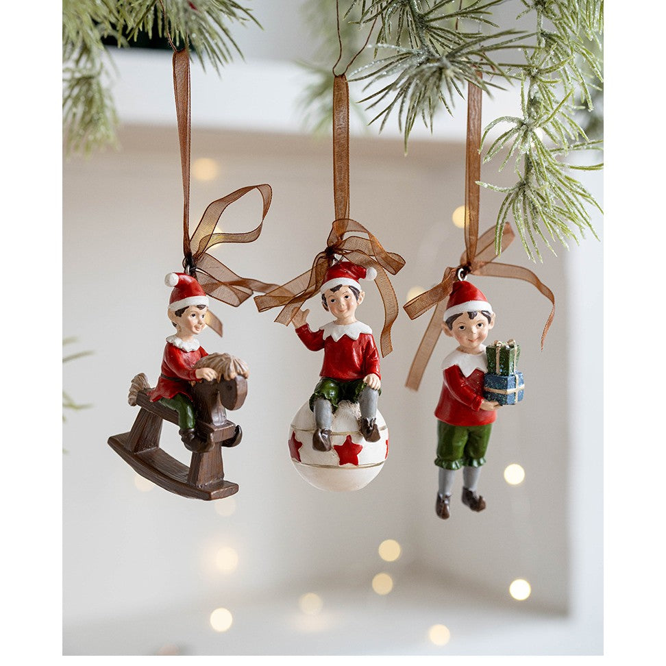 Decoratiune De Craciun Pentru Brad, Model Elf Cu Cadouri, Figurina Festiva Din Rasina, Multicolor, 10 x 3 cm