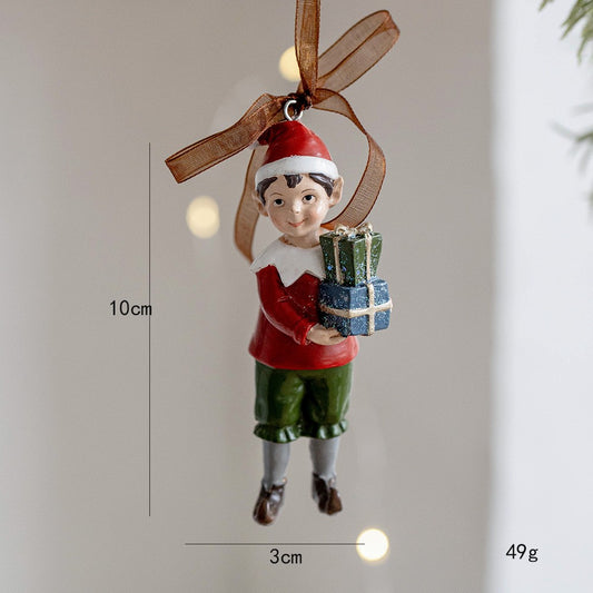 Decoratiune De Craciun Pentru Brad, Model Elf Cu Cadouri, Figurina Festiva Din Rasina, Multicolor, 10 x 3 cm