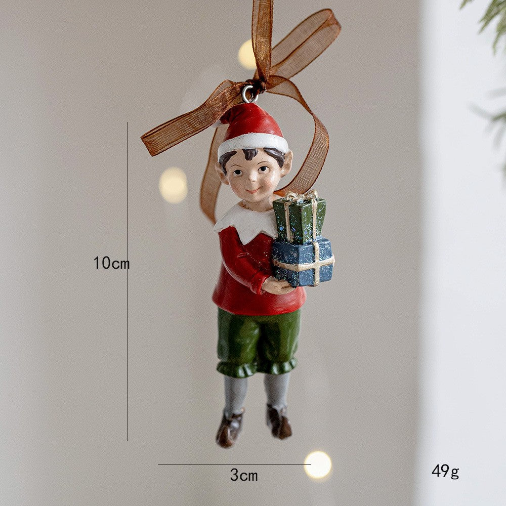 Decoratiune De Craciun Pentru Brad, Model Elf Cu Cadouri, Figurina Festiva Din Rasina, Multicolor, 10 x 3 cm