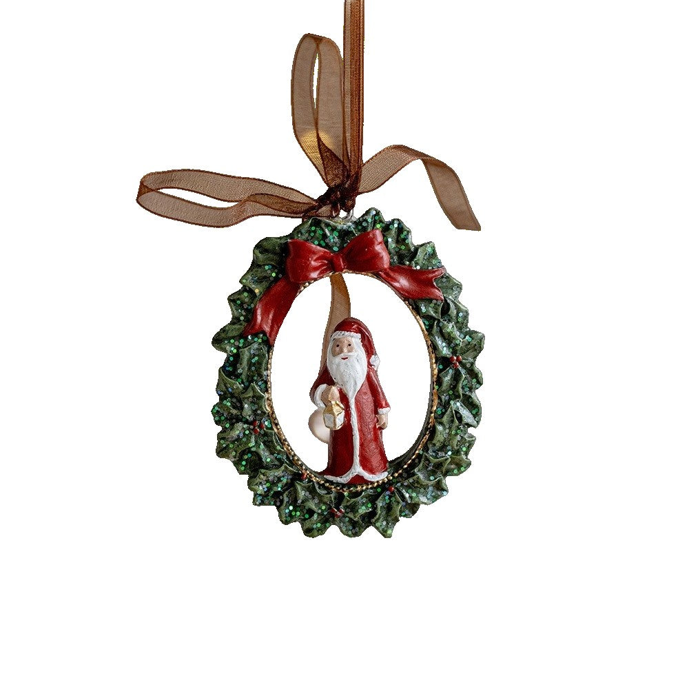 Decorațiune de Crăciun pentru Brad, Model Ghirlandă cu Moș Crăciun, Figurina Festivă din Rășină, Multicolor, 8 x 6.5 cm