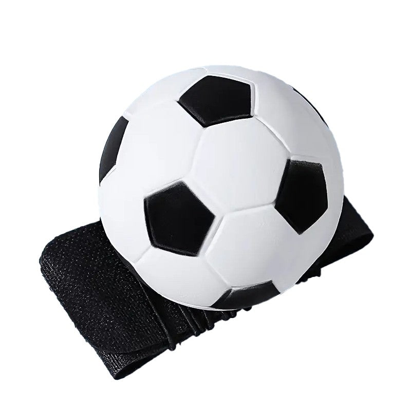 Minge Saltareata Hiperelastica Space Moon Ball, Jucarie Antistress cu Fixare de Mana, Model Fotbal, Cauciuc, 66 mm, Alb/Negru